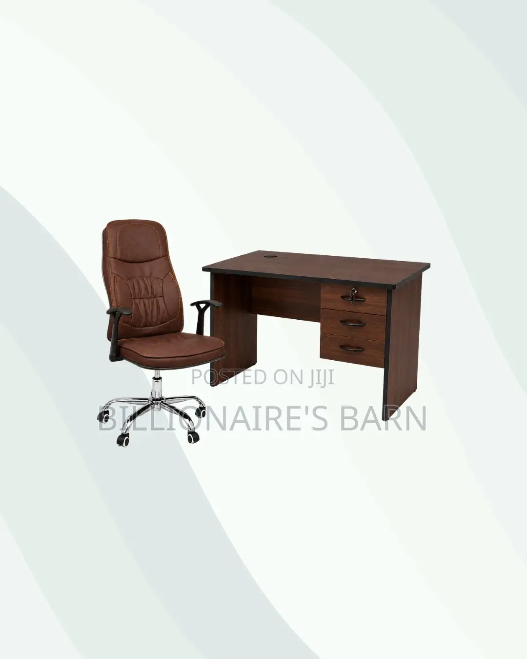 Compact 1m Desk and Brown Executive Leather Chair for Workday Support
