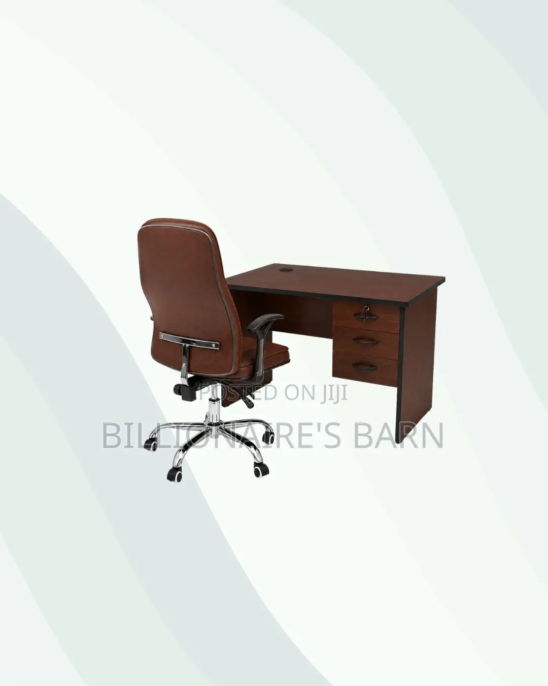 Compact 1m Desk and Brown Executive Leather Chair for Workday Support