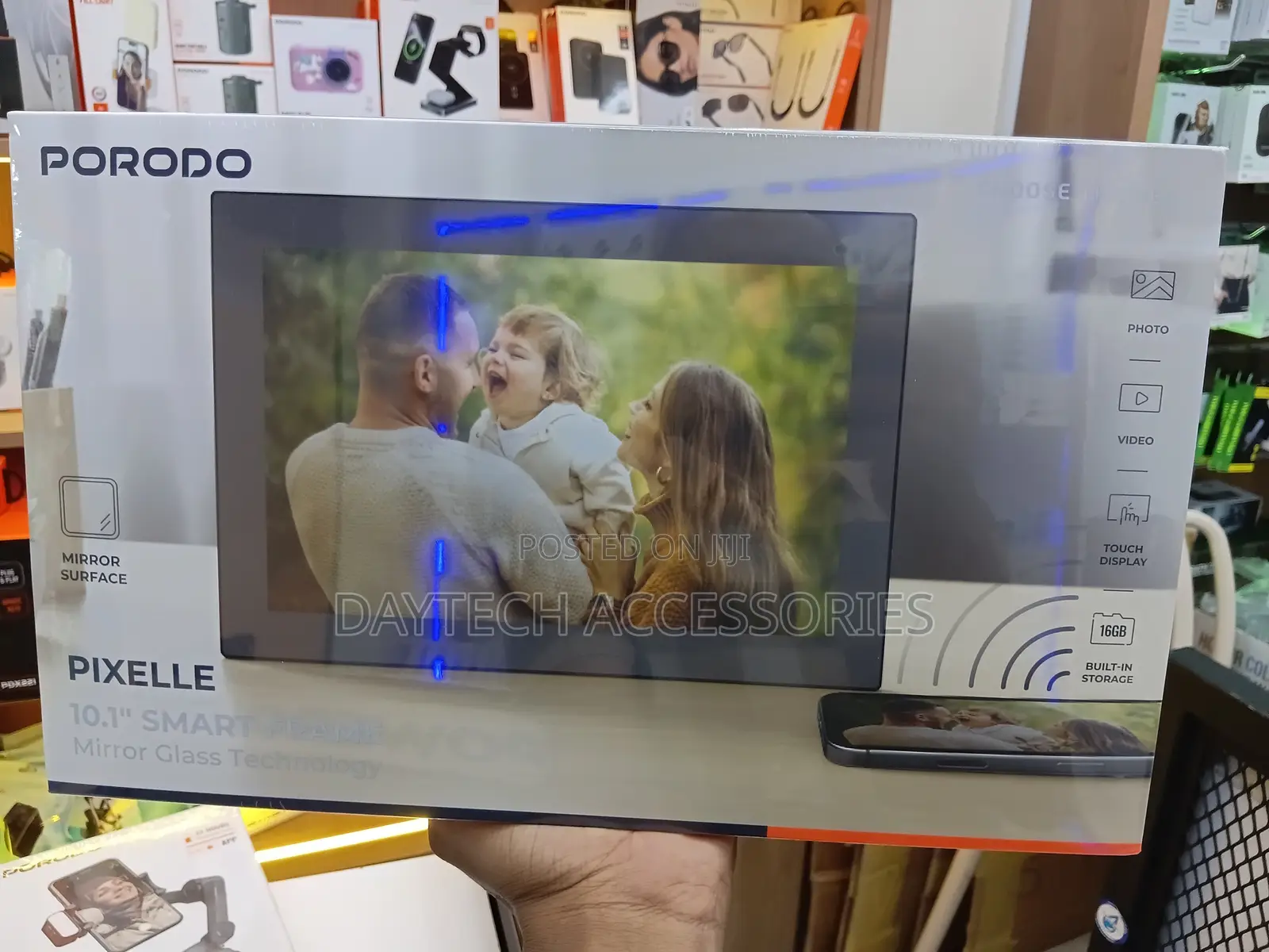 This Is a Porodo Pixelle 10.1" Smart Mirror Digital Photo Frame - Blac