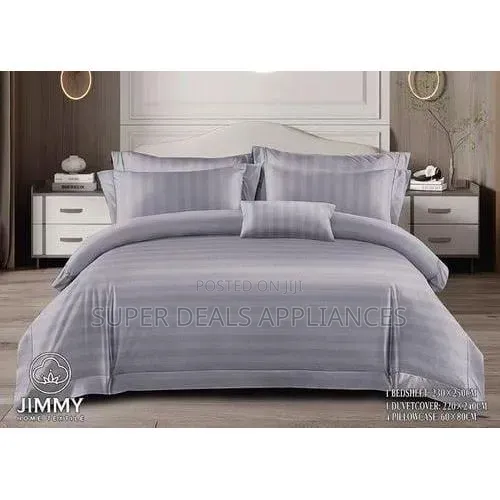 Grey Striped Duvet Cover With a Bedsheet and Two Pillow Cases