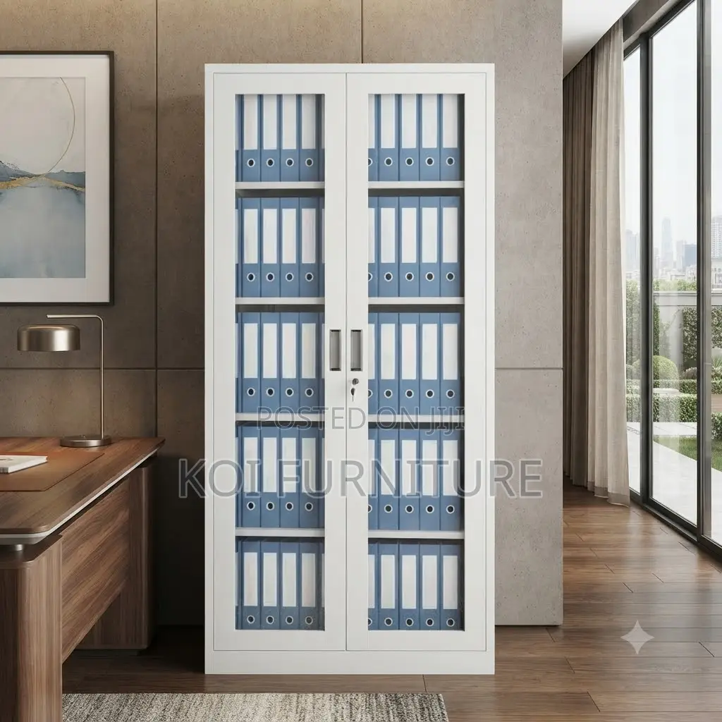 Office Cabinet; Two Doors Steel Files Cabinet With Front Glass View