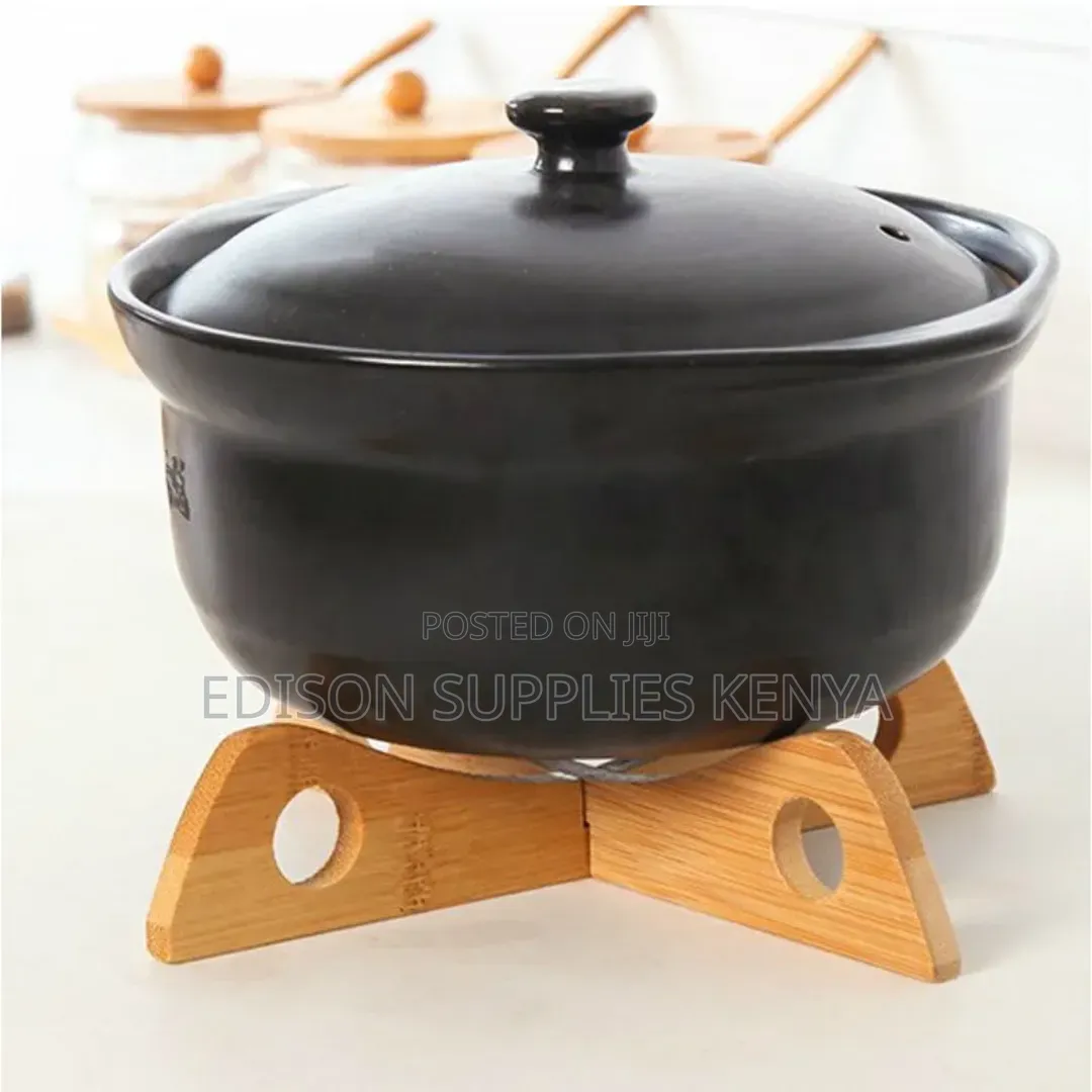 Bamboo Coaster 4pc Set Wood Sufuria Bowl Cooking Pot Coaster