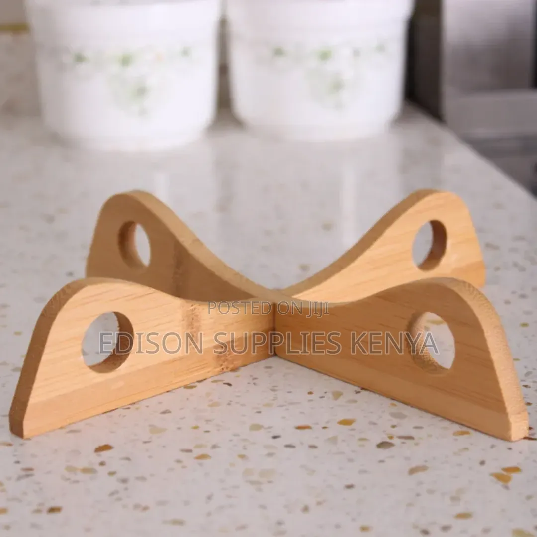 Bamboo Coaster 4pc Set Wood Sufuria Bowl Cooking Pot Coaster