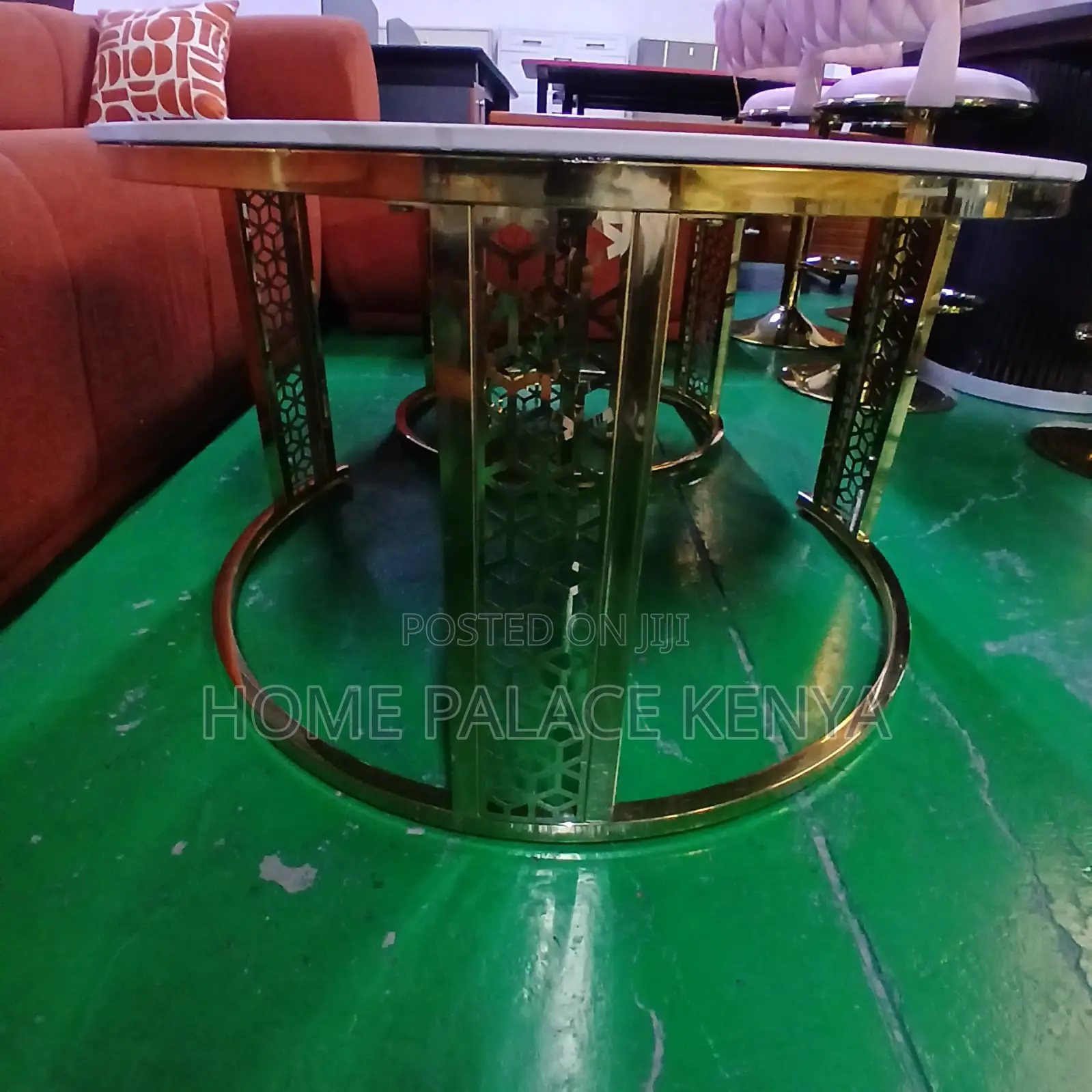 Nesting Table: High Gloss Stone Top With Detailed Legs