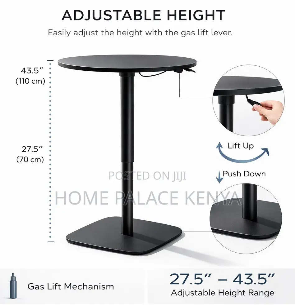 Dining Table: Convertible Sit Stand Pneumatic Round Table