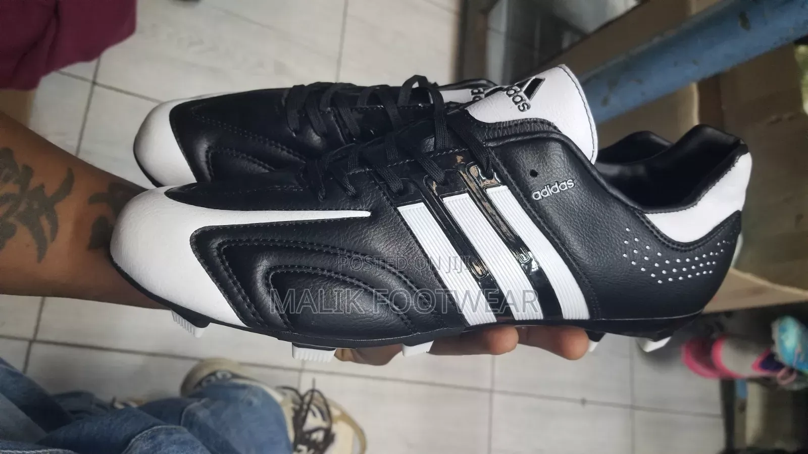 Adidas Classic Black Leather Football Boots With Neon Studs