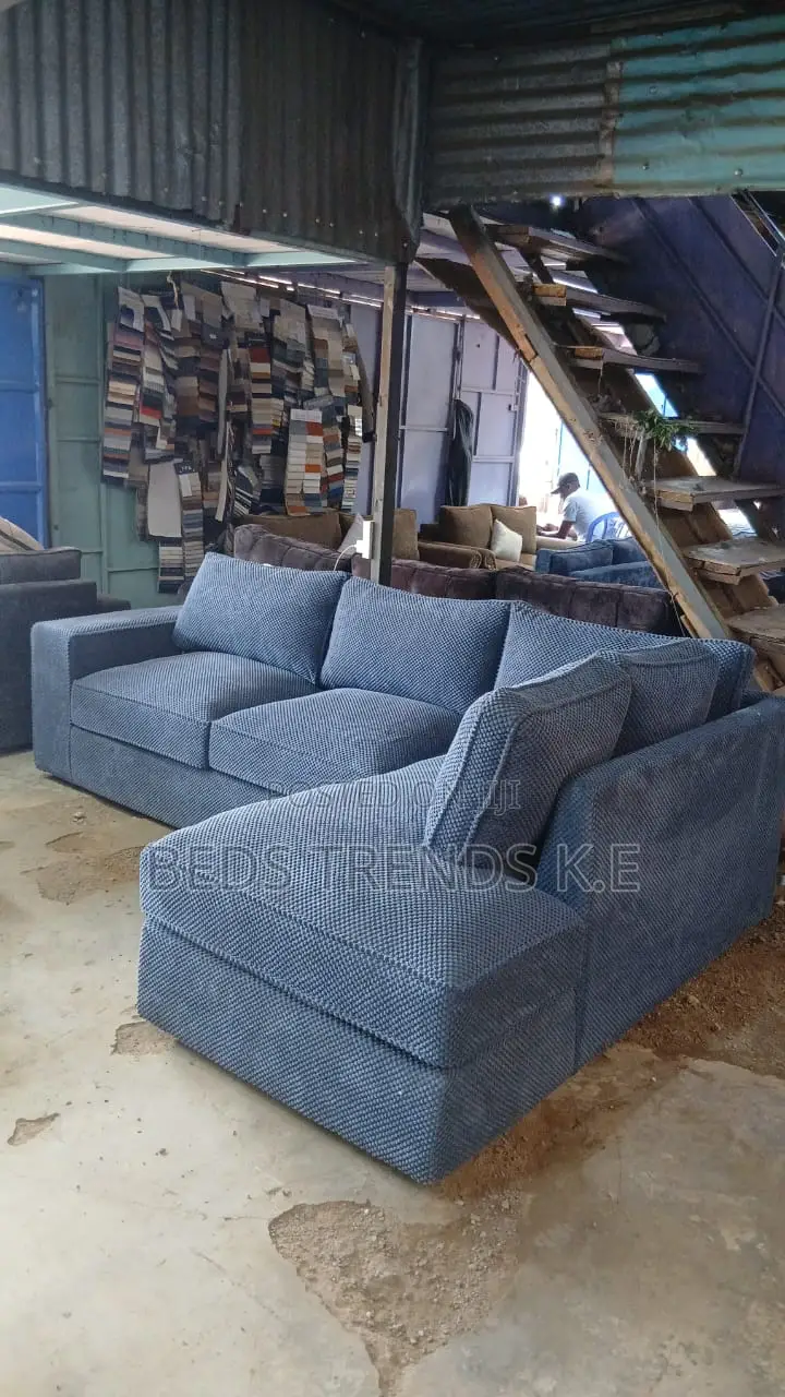6 Seater Blue Bubble L Sofa With Cushions