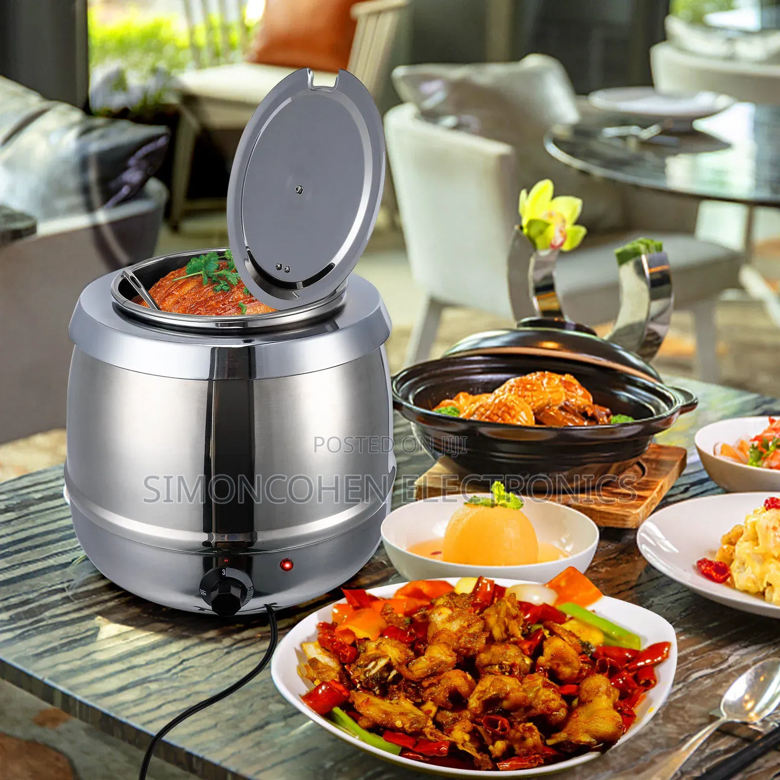 Pure Stainless Steel 10 LTRS Electric Soup Warmer Tureen Kettle