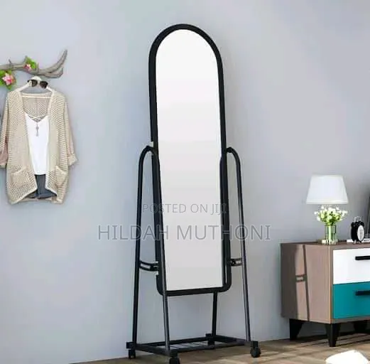 Black Full-Length Dressing Mirror With Wheels Shoe Rack