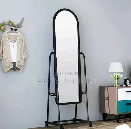Black Full-Length Dressing Mirror With Wheels Shoe Rack