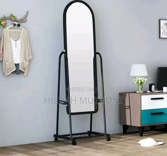 Black Full-Length Dressing Mirror With Wheels Shoe Rack