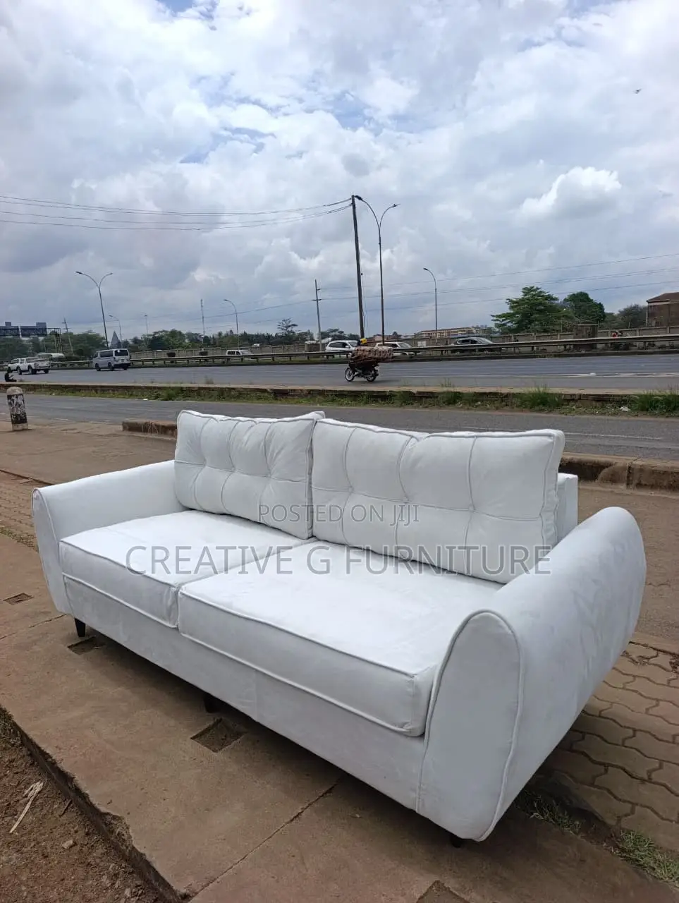 3-Seater White Tufted Back Sofa