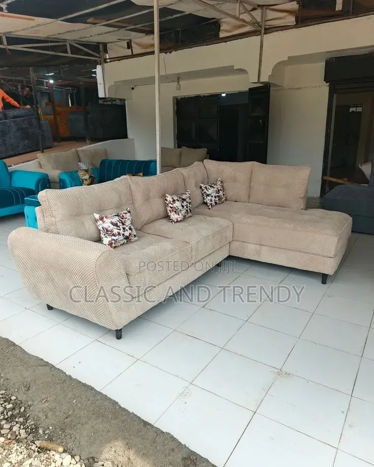 6-Seater Beige L-Shaped Sofa