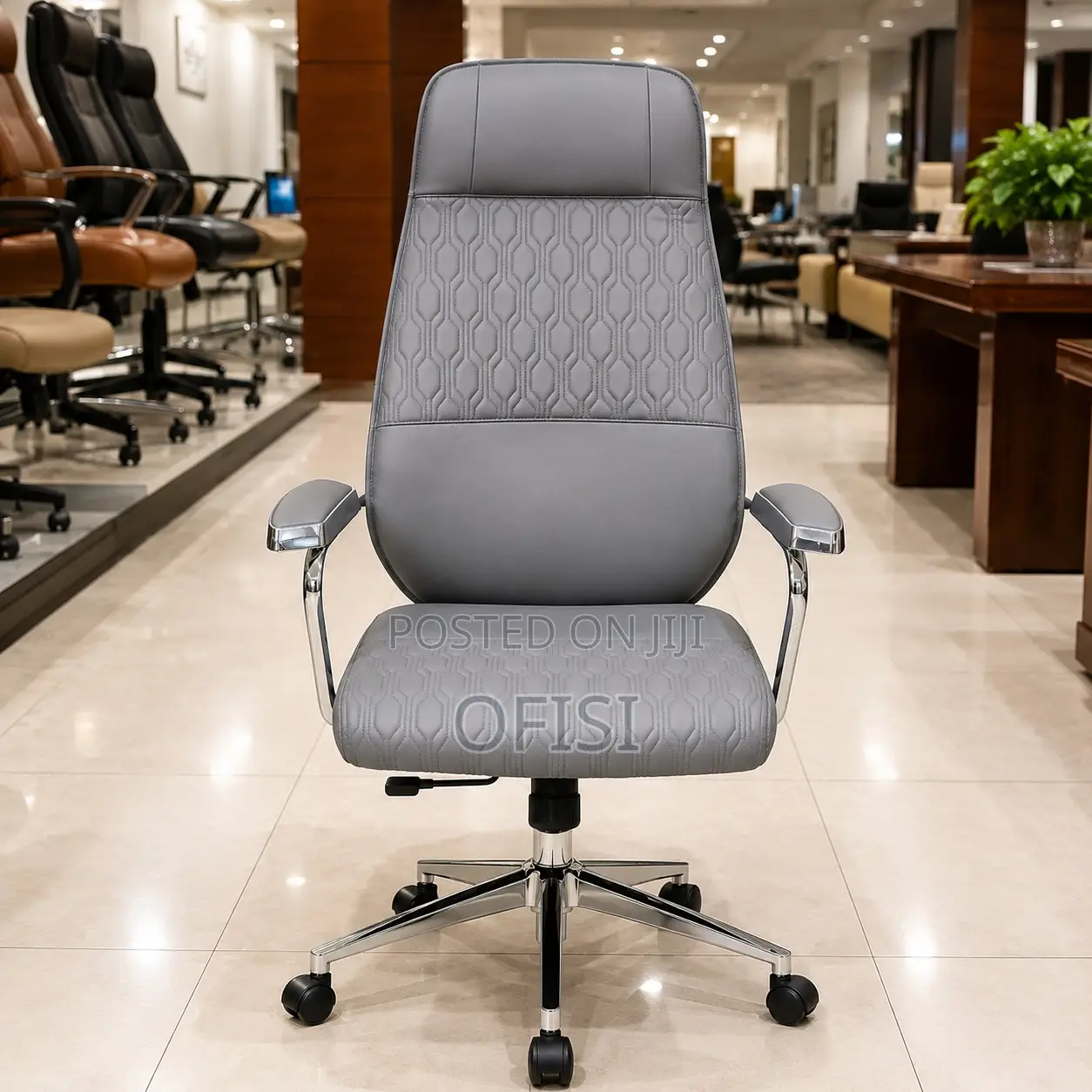 Office Chair; Leather High-Back Executive Office Chair