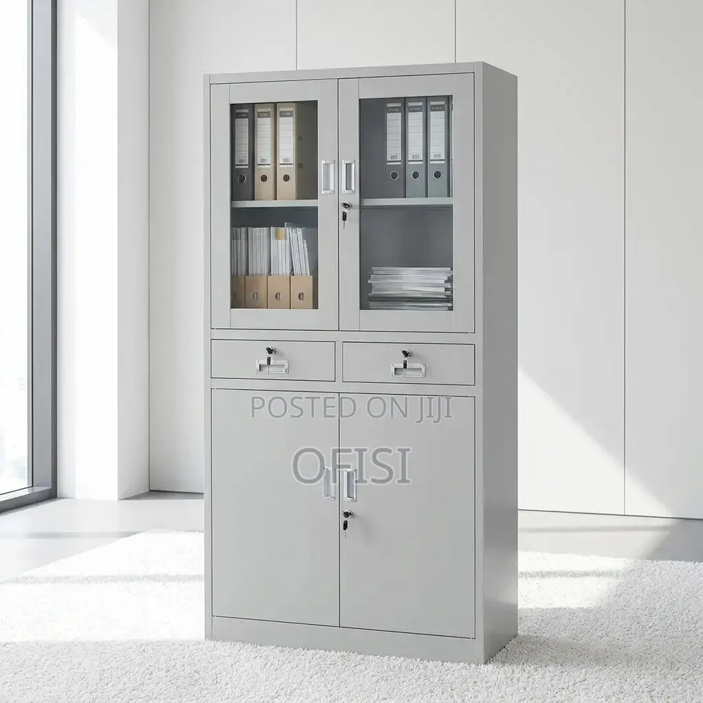 Office Cabinet; Half-Glass Metallic Storage Cabinet