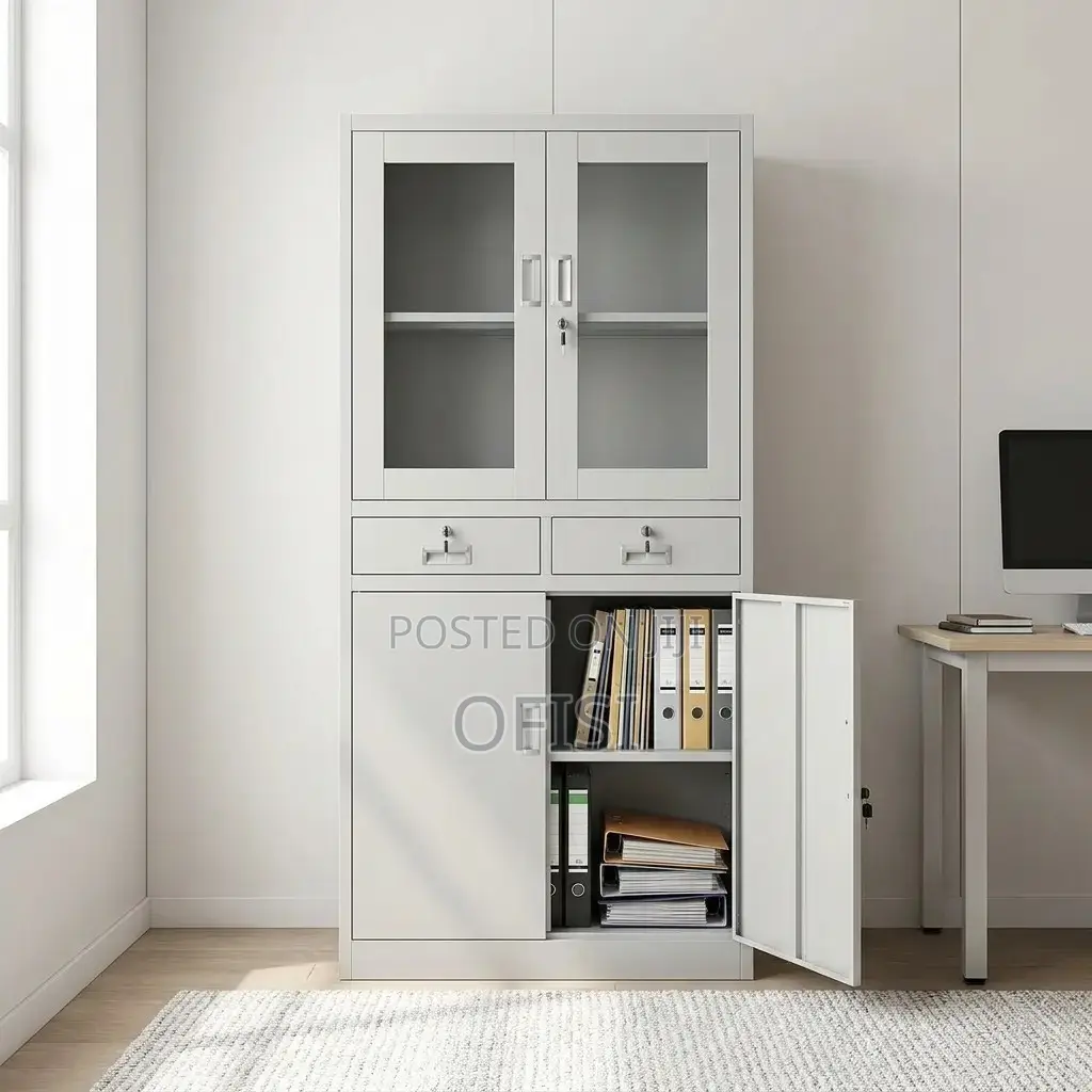 Office Cabinet; Half-Glass Metallic Storage Cabinet