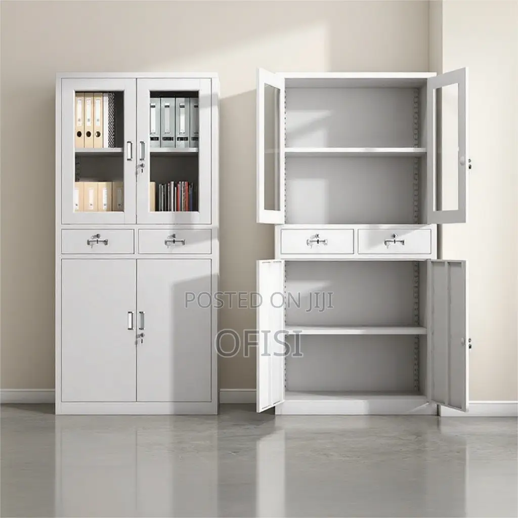 Office Cabinet; Half-Glass Metallic Storage Cabinet