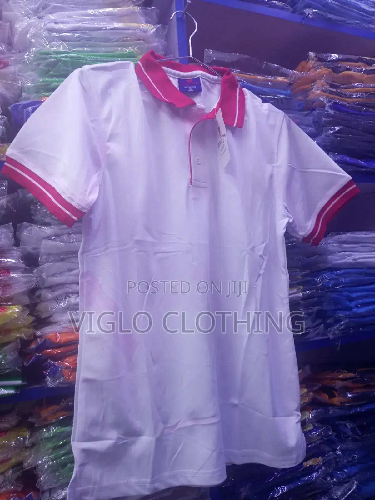 White Body,Red Collar Poloshirts