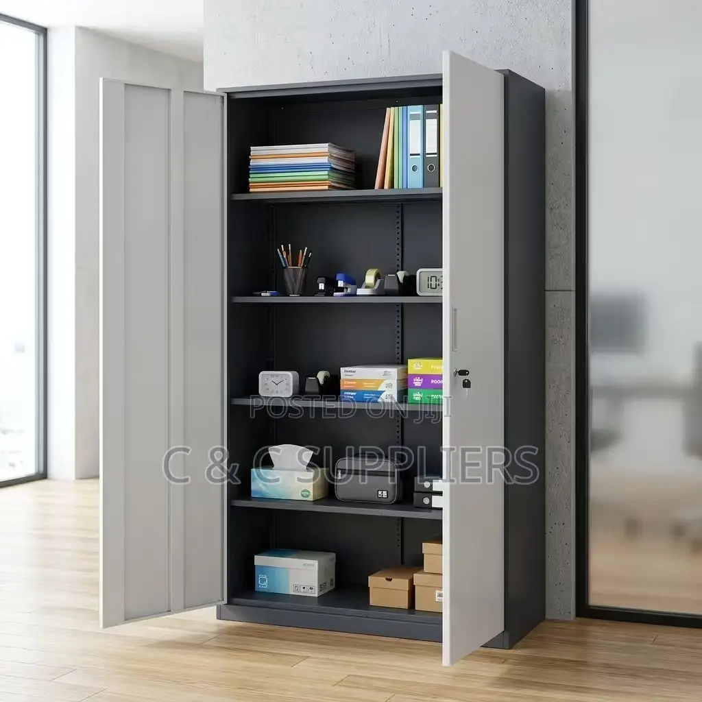 2-Swing Door Gray Metallic Office Cabinet