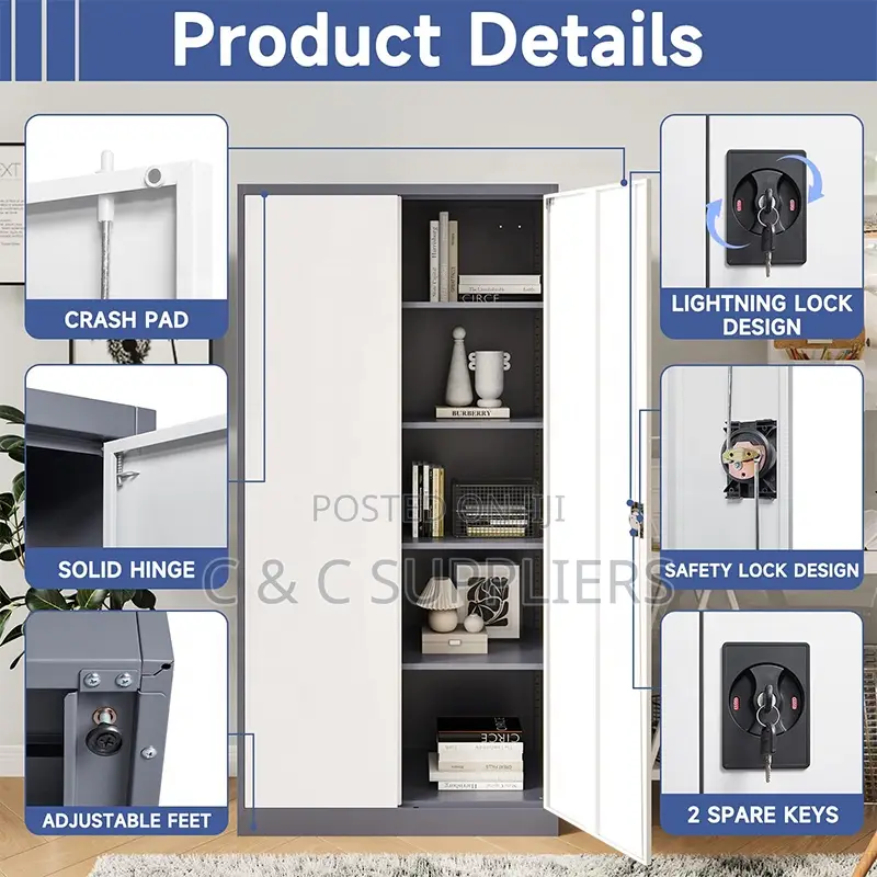 2-Swing Door Gray Metallic Office Cabinet