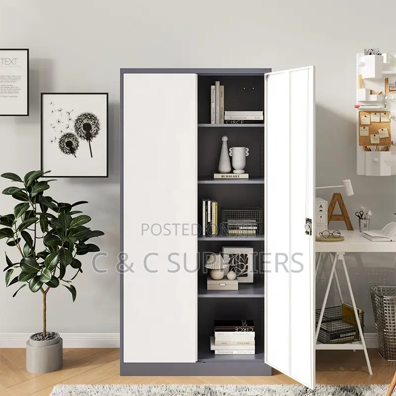 2-Swing Door Gray Metallic Office Cabinet