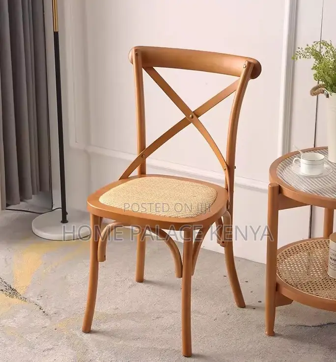 Banquet Chair: French X Backed Natural Wooden Chair