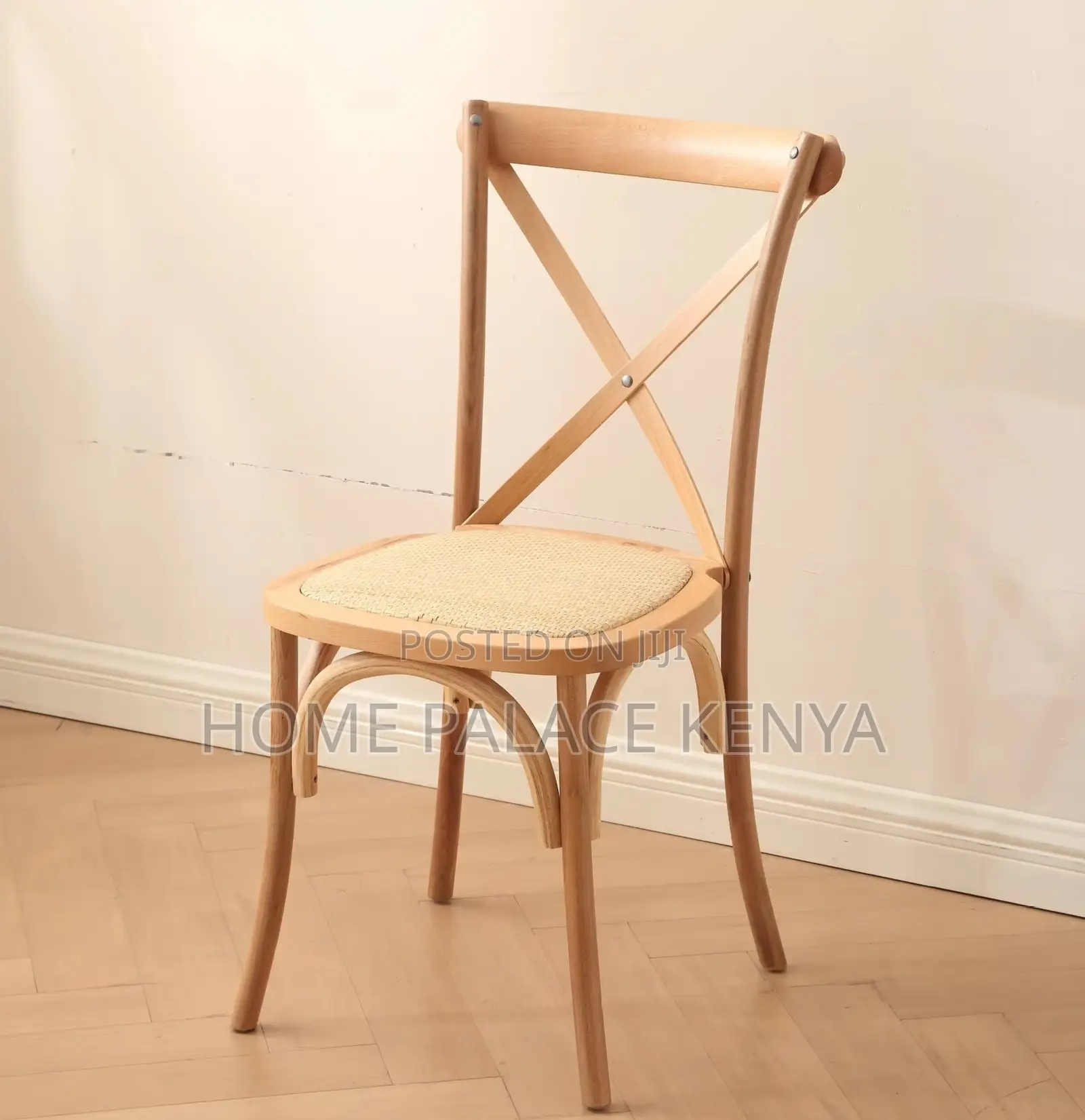Banquet Chair: French X Backed Natural Wooden Chair