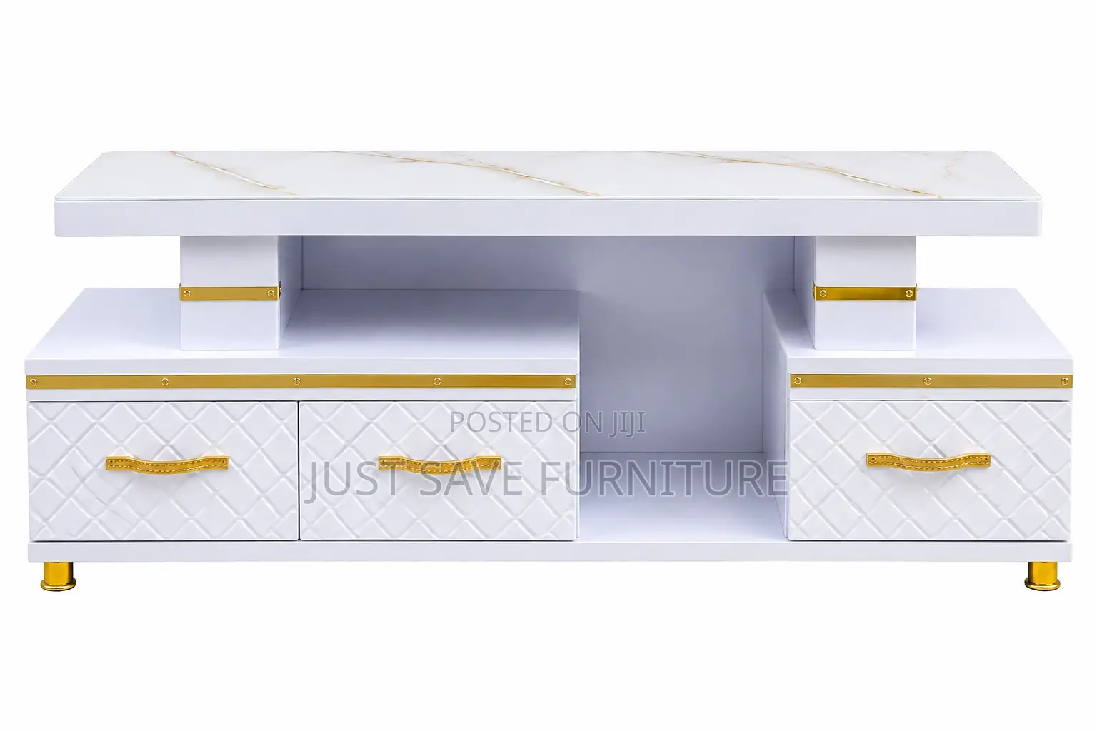 Modern White Marble Tv Stand With 3 Drawers