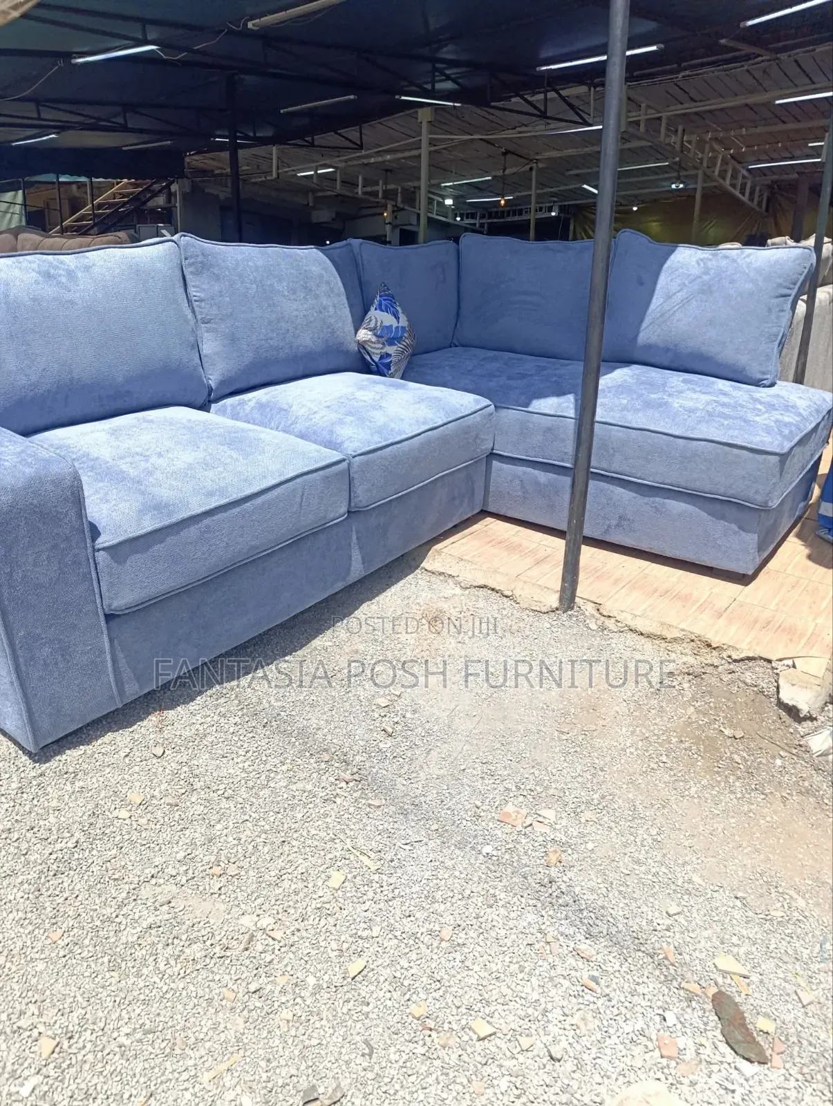 Blue L Shape Sofa (5-Seater)