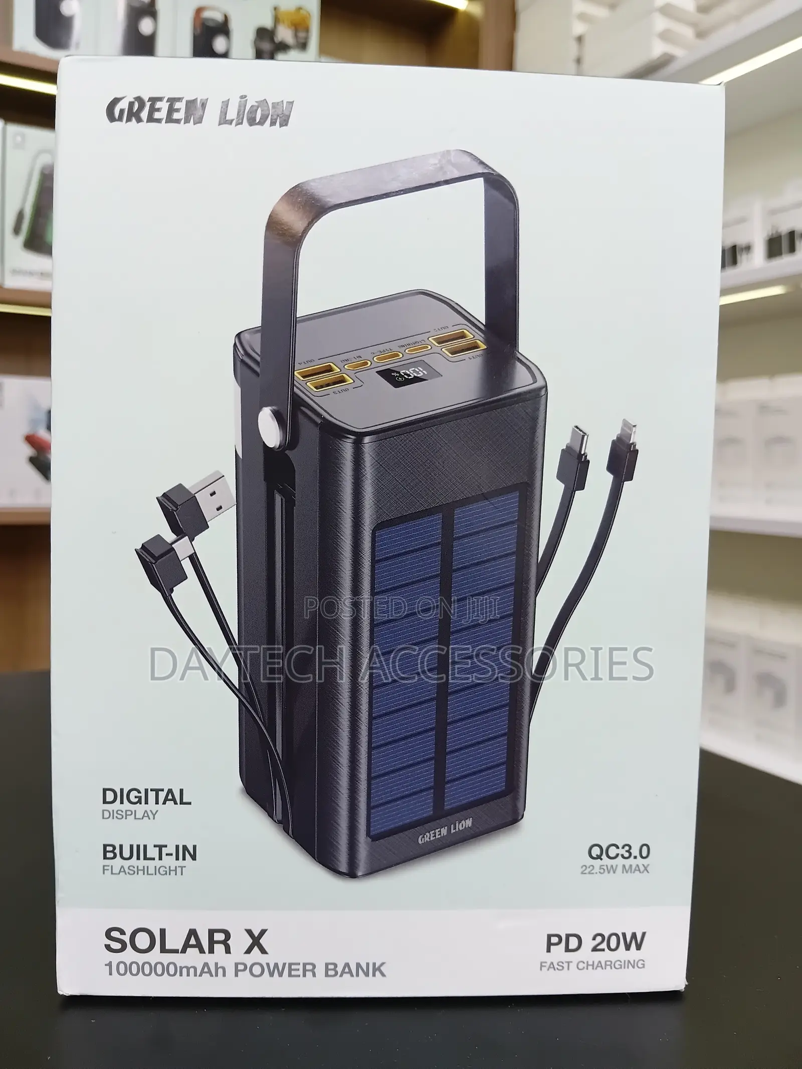 This Is a Green Lion Solar X Power Bank With 100,000mah Capacity.