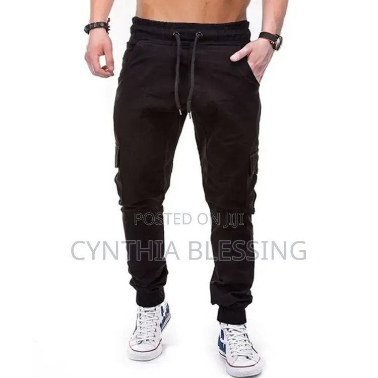 Black Cargo Trousers Men _0115