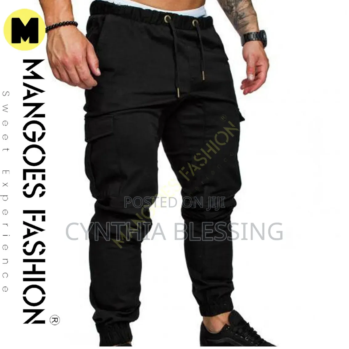 Black Cargo Trousers Men _0115