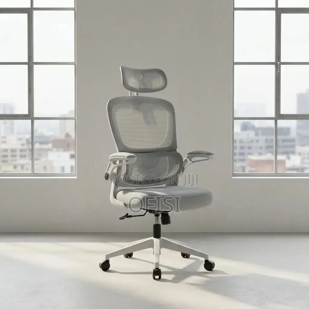 Office Chair; White Orthopedic Seat With Adjustable Knob