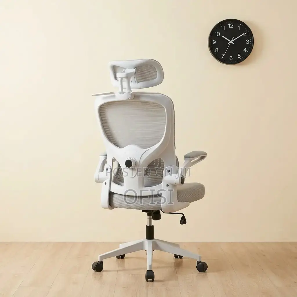 Office Chair; White Orthopedic Seat With Adjustable Knob