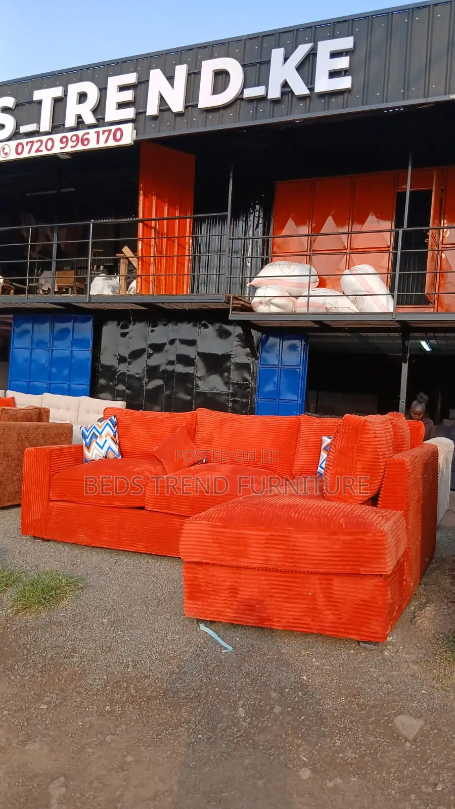 6 Seater L Seat – Corduroy Orange Upholstery