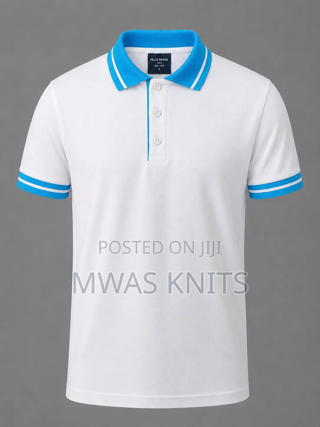 White Collar Cyan Polo T Shirt Fashion Cotton