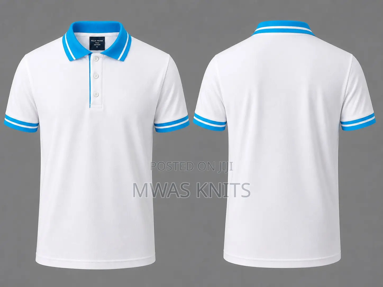 White Collar Cyan Polo T Shirt Fashion Cotton