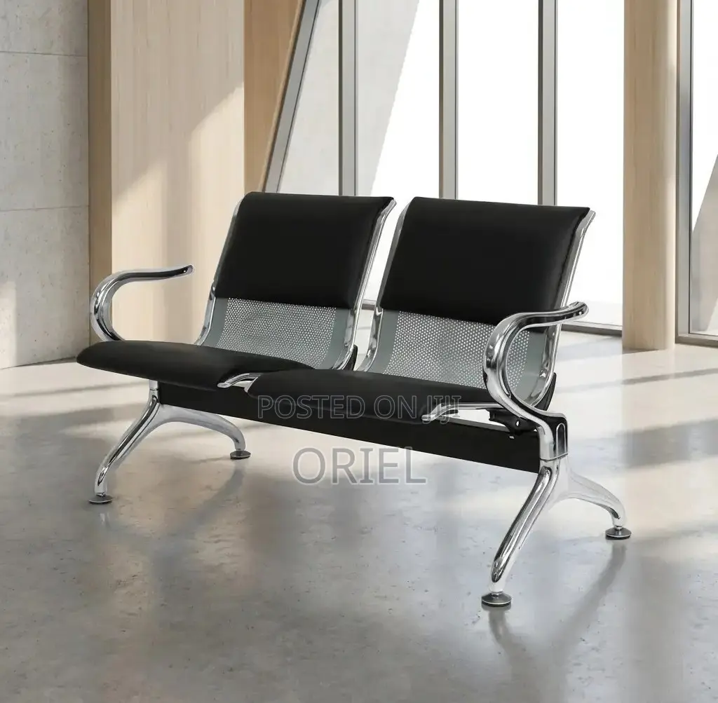 Office Bench 2-Seater Leather Padded Office Reception Waiting Bench