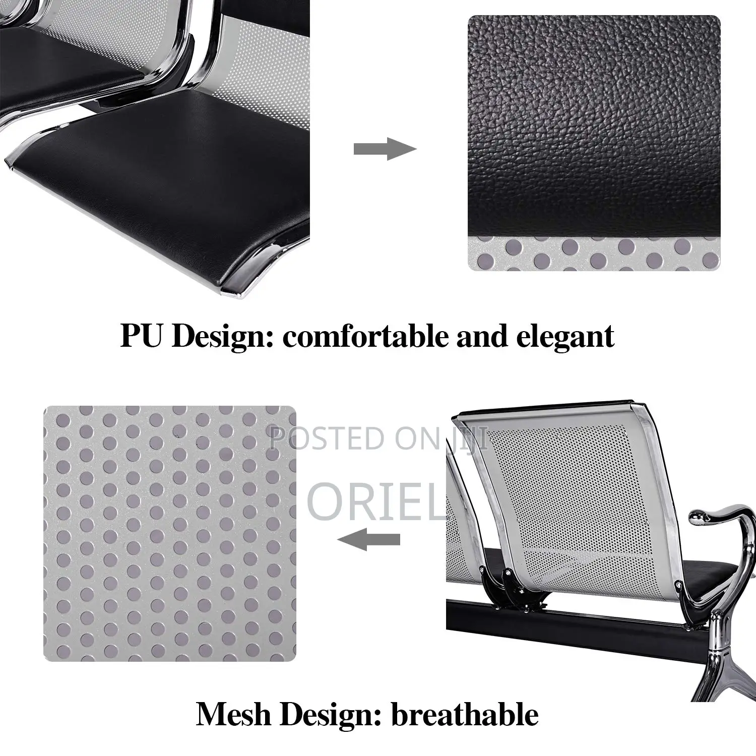 Office Bench 2-Seater Leather Padded Office Reception Waiting Bench