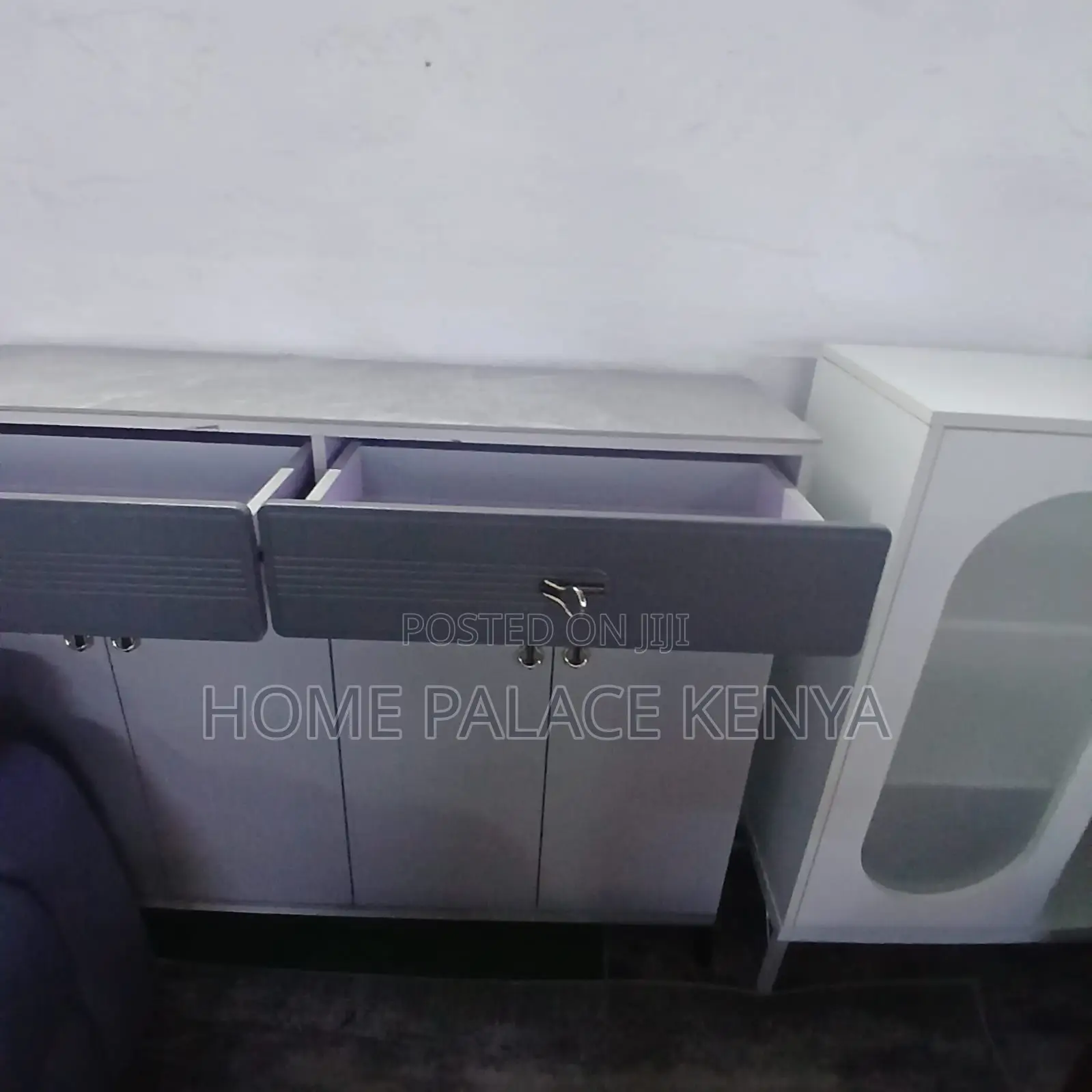 Home Console: Glossy 4 Door Two Toned Buffet Cabinet With Grey
