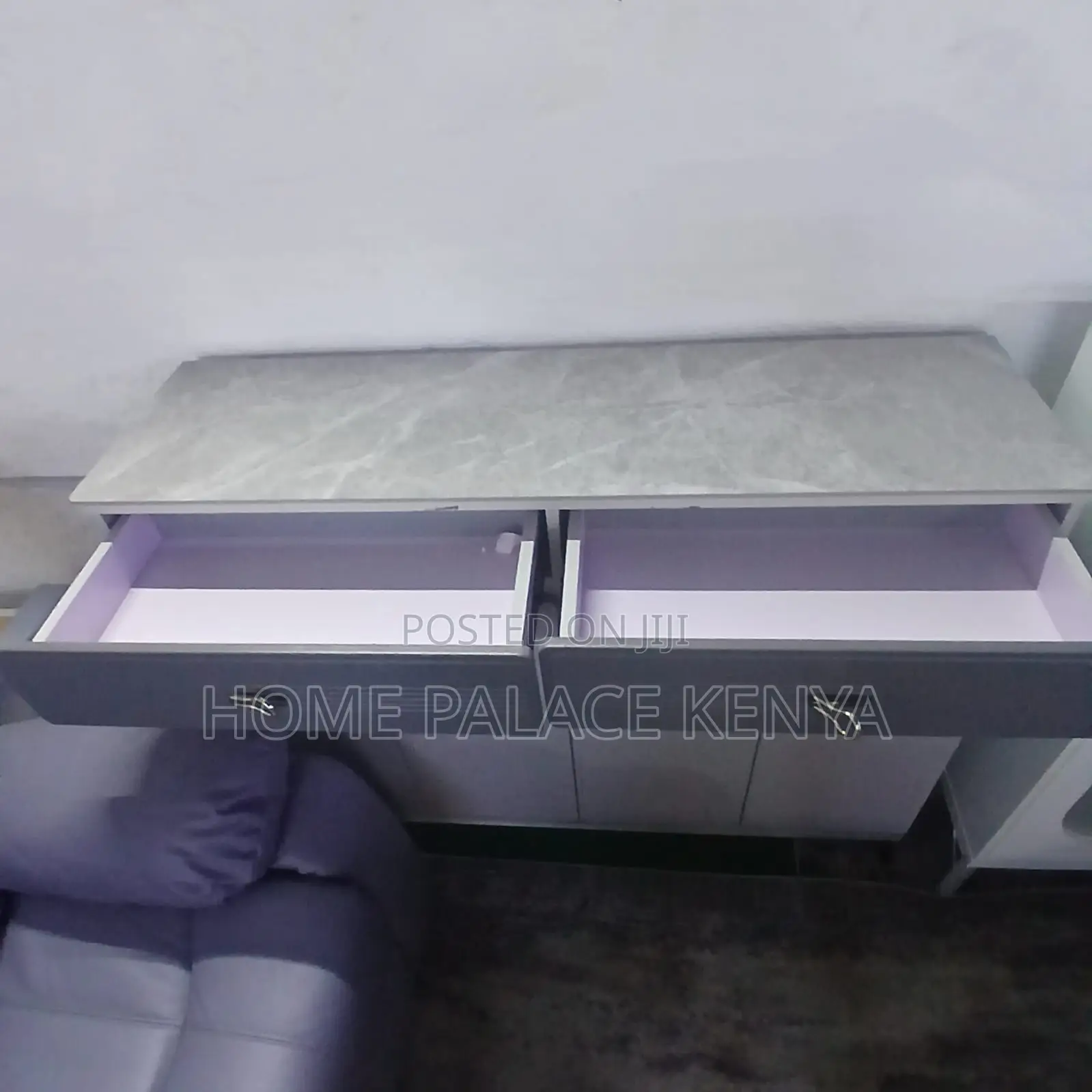Home Console: Glossy 4 Door Two Toned Buffet Cabinet With Grey