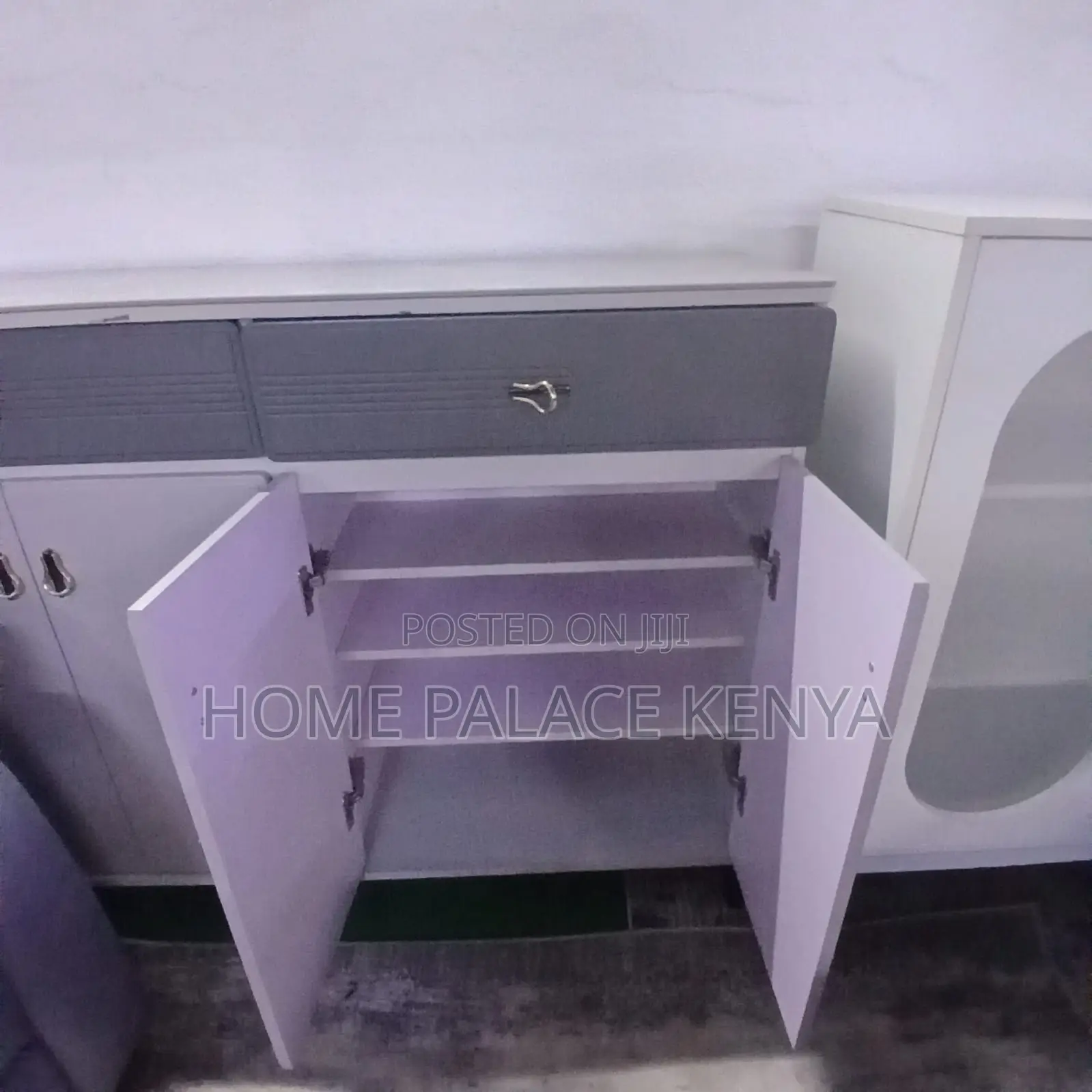 Home Console: Glossy 4 Door Two Toned Buffet Cabinet With Grey