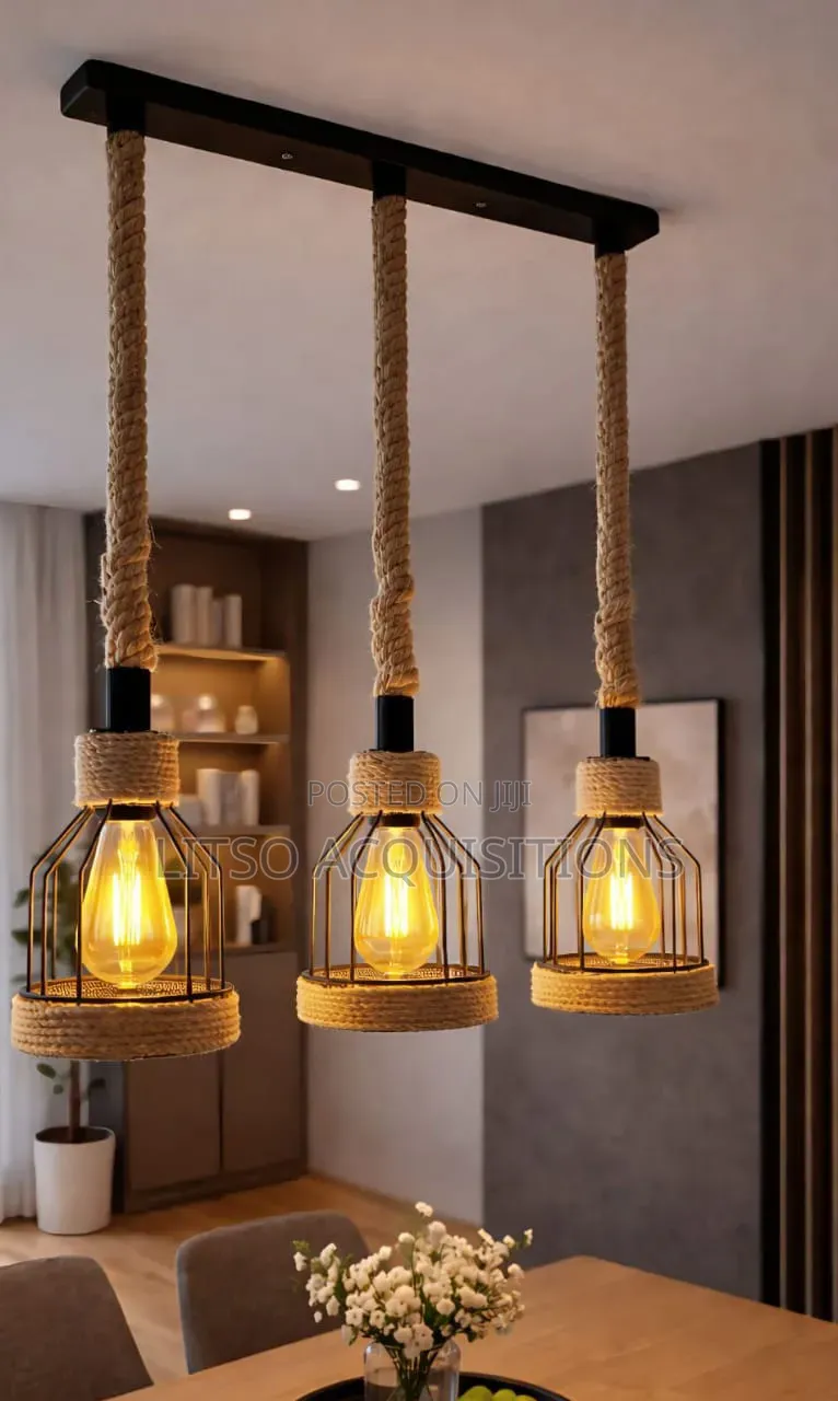 3-Light Rustic Rope Pendant Chandelier – Vintage Ceiling Hanging Light