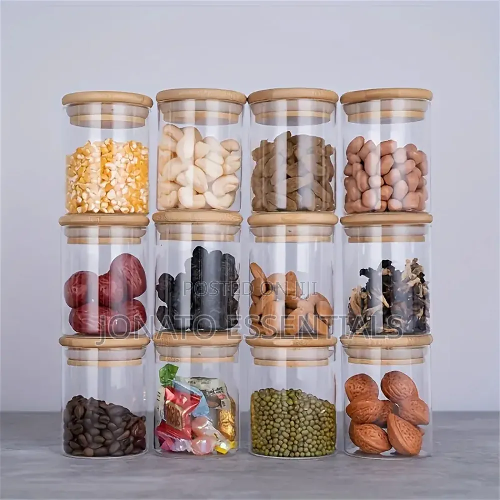 12pcs Glass Storage Jars With Bamboo Lids - Airtight Pantry Organizers