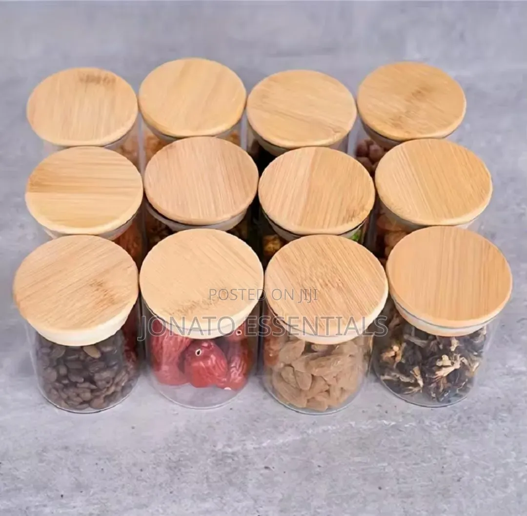 12pcs Glass Storage Jars With Bamboo Lids - Airtight Pantry Organizers