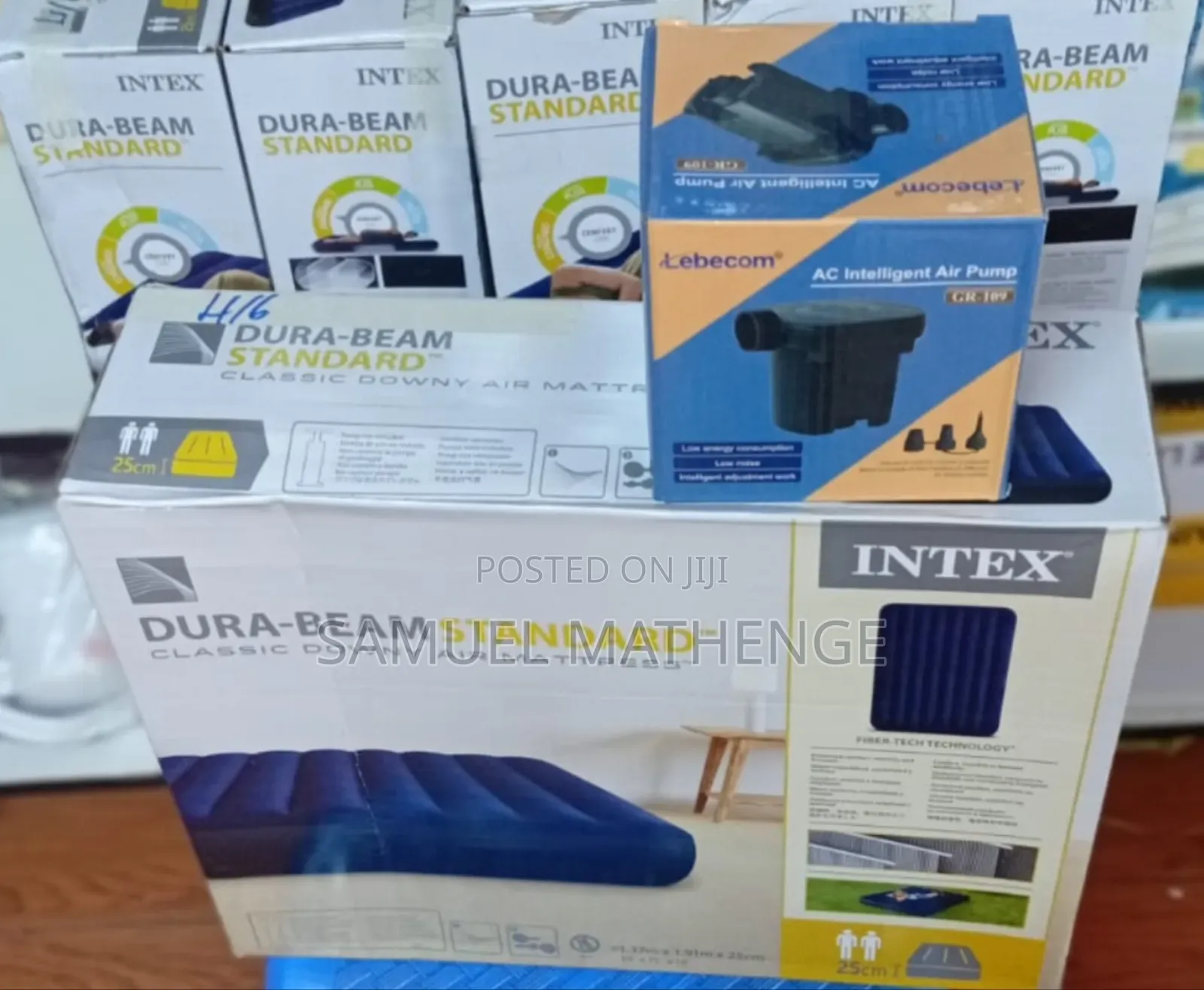 4 by 6 Intex Fiber-Tech Dura-Beam Air Bed With Electric Air Pump
