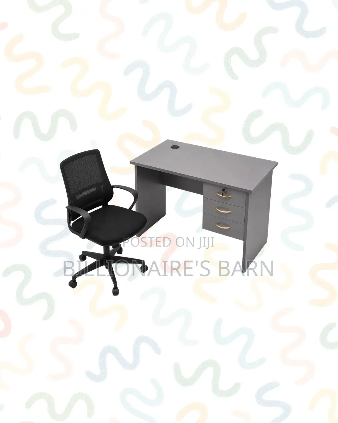 Practical 1m Desk and Black Mid-Back Ergonomic Chair for Home Office