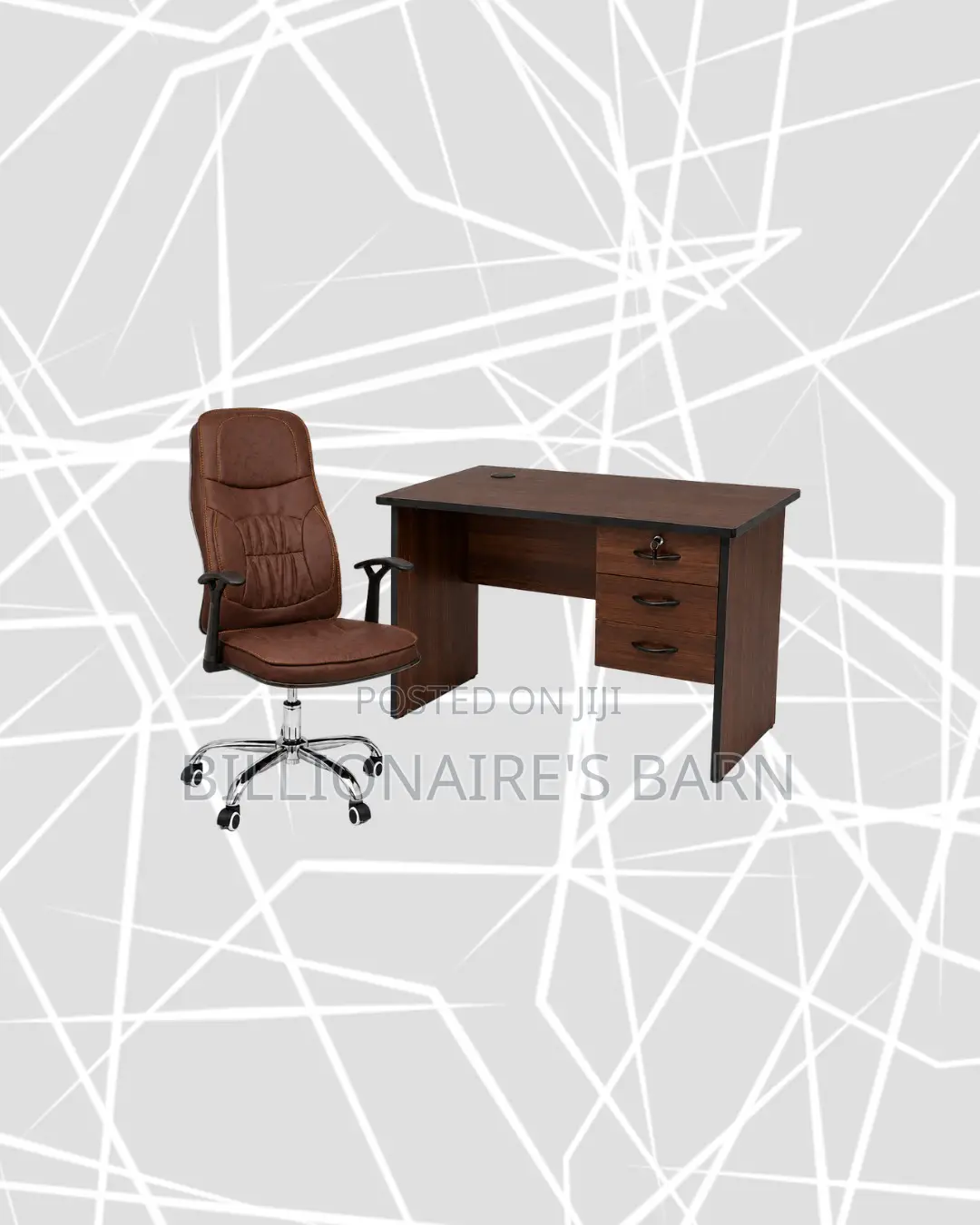 Practical 1m Desk and Brown Executive Leather Chair for Home Office