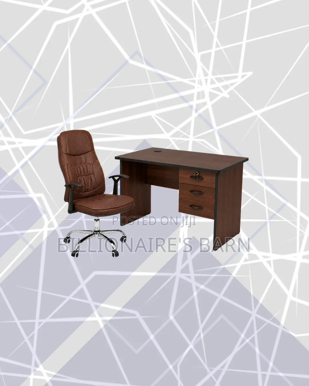 Practical 1m Desk and Brown Executive Leather Chair for Home Office