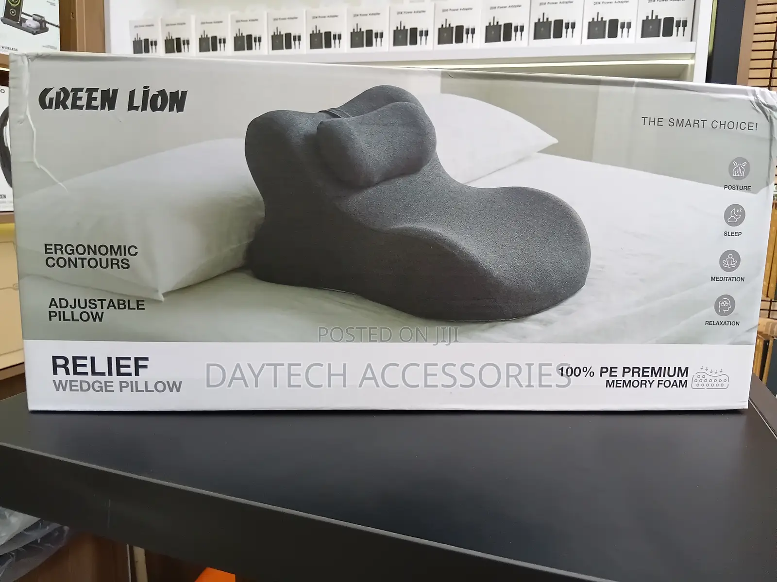 Green Lion Relief Wedge Pillow With Ergonomic Contours.